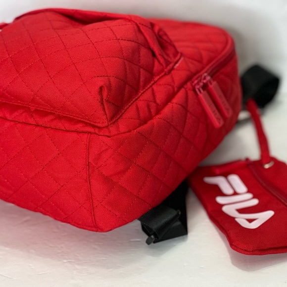 Fila Womens Backpack Red Quilt With Pouch Medium Eileen Backpack New - Picture 10 of 15